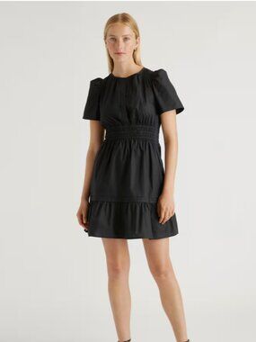 Quince Organic Cotton Poplin Tiered Mini Dress Black - Sz Medium